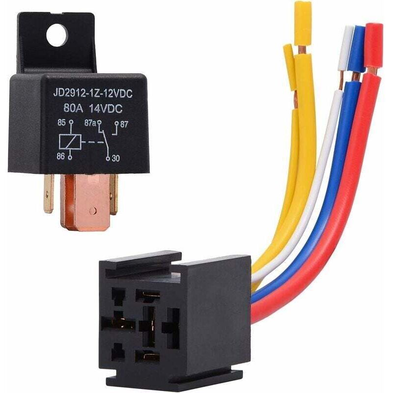 Relé De 5 Pines De 12 V Y 80 A Für Automobiles Y Camiones. Schalter De Encendido/apagado De Hoch Resistencia, Normalmente Abierto. Incluye Zócalo De Relé. 5 Cables. Apto Für Automoción.