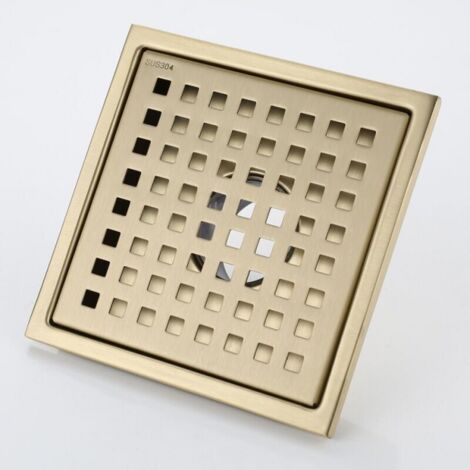 Desagüe De Ducha De Oro Gebürstet De 15x15 Cm Desagüe De Ducha Cuadrado De Edelstahl Dorado Desagüe De Piso Desagüe De Piso Con Cubierta De Drenaje De Piso, Núcleo Desodorizante De Messing