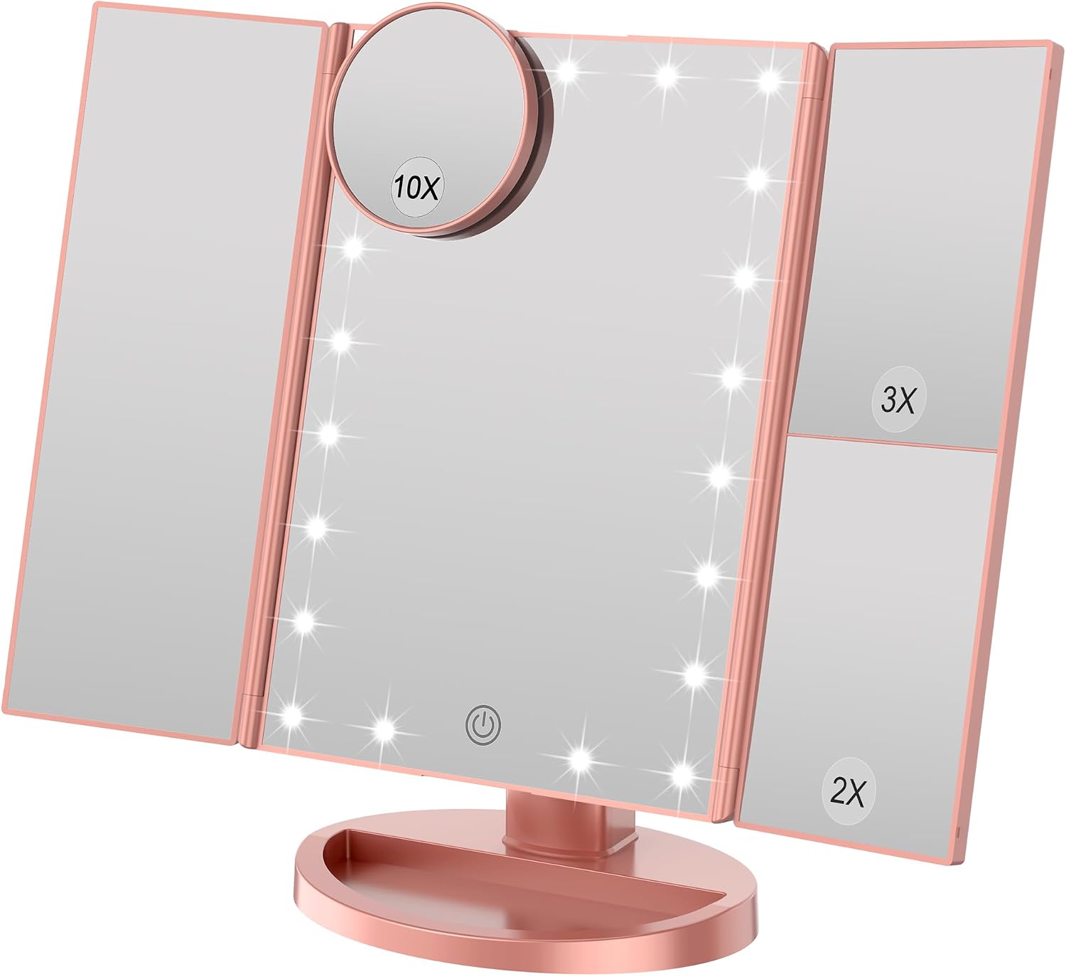 Kosmetikspiegel Mit Einstellbarer Helligkeit, 22 Leds Und 1-facher/2-facher/3-facher Vergrößerung, Dualer Stromversorgungsmodus (roségold)