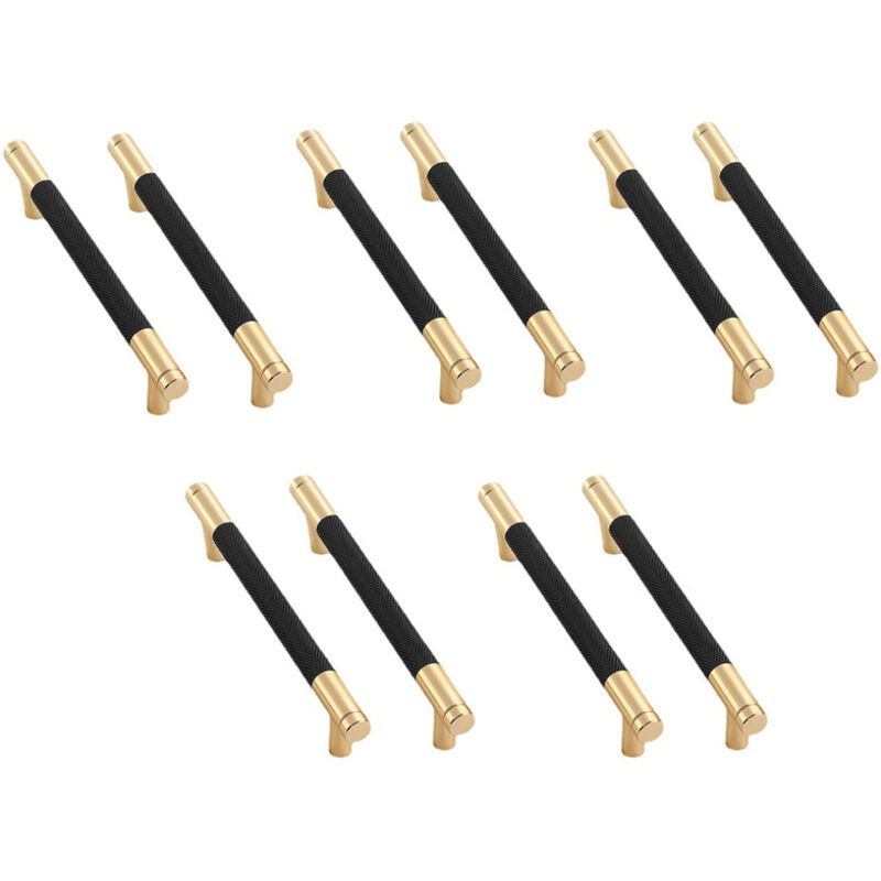 Gerändelte Möbelgriffe, Küchenschrankgriffe, Schubladengriffe, 128 Mm Lochabstand, 10 Stück (gold + Schwarz)
