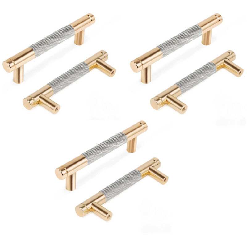 Gerändelte Möbelgriffe, Küchenschrankgriffe, Schubladengriffe, 96 Mm Lochabstand, 6 Stück (gold + Grau)