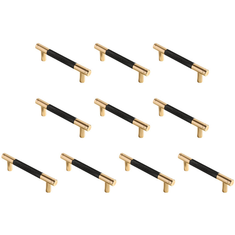 Gerändelte Möbelgriffe, Küchenschrankgriffe, Schubladengriffe, 96 Mm Lochabstand, 10 Stück (gold + Schwarz)