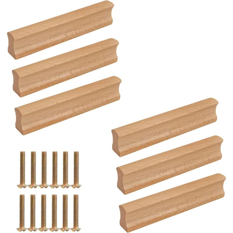 Csparcv 6 Stück Küchenschrank-schubladentürknöpfe 96 Mm, Holzschrankgriffe, Schrankknöpfe Aus Natürlichem Buchenholz Für Küche, Kleiderschrank, Kommode, Schublade