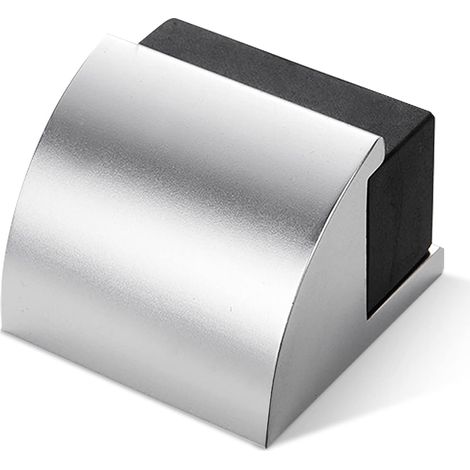 Csparcv 1 Schwarzer Türstopper Aus Gummi Zur Bodenmontage - Moderner Türstopper Aus Silberverchromtem Metall - Wandschutz Mit Stoßdämpfer Und Befestigungsmaterial