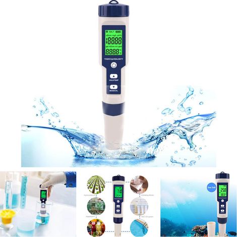 Digitales 5-in-1-ph-meter – Wasserqualitätsprüfer – Misst Ph-wert, Elektrische Leitfähigkeit, Gesamtfeststoffe, Salzgehalt Und Temperatur – Auflösung: 0,01 – Wasserdicht Gemäß Ip67