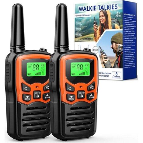Ulisem – 2er-pack Langstrecken-funkgeräte (8 Km Reichweite) – 8 Kanäle Mit 99 Datenschutzcodes – Hintergrundbeleuchtetes Lcd-display Und Integrierte Led-taschenlampe