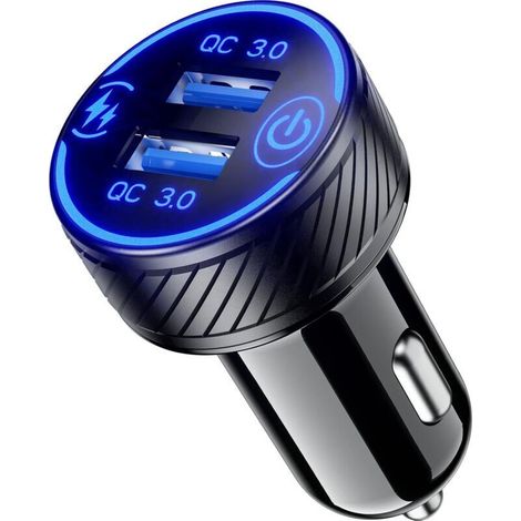 Ulisem Qc3.0 Usb-zigarettenanzünder-adapter-autoladegerät Mit Led-leuchte, Ein-/ausschalter, Dual-port 36w/3a Schnellladung Für Handy, Kamera Und Mehr