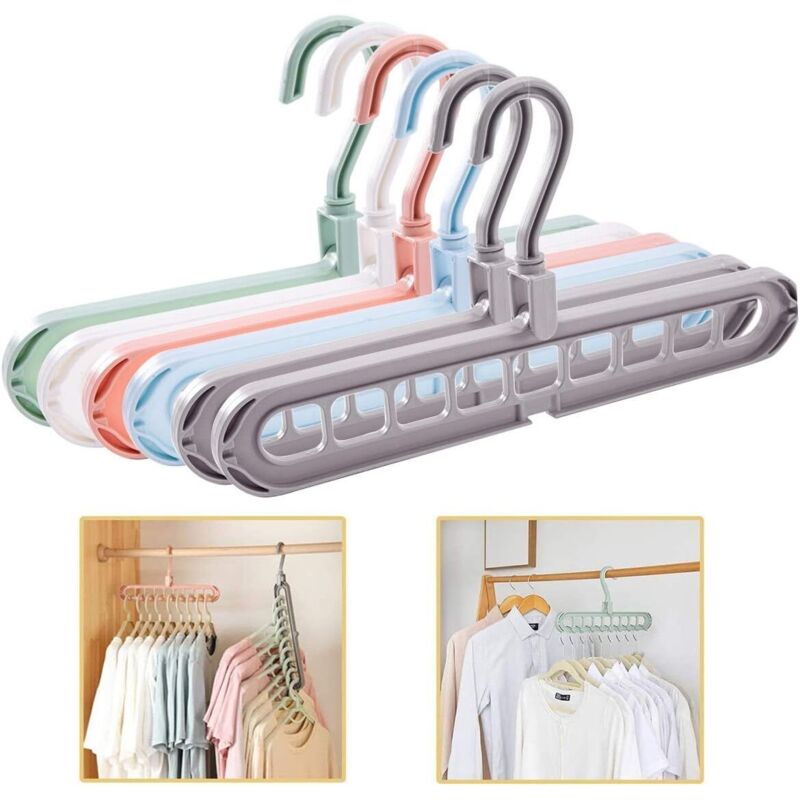 6er-set Kleiderbügel-organizer, Stabile Und Platzsparende Kleiderbügel Mit 9 Löchern (6 Stück – 5 Farben) – Fei Yu
