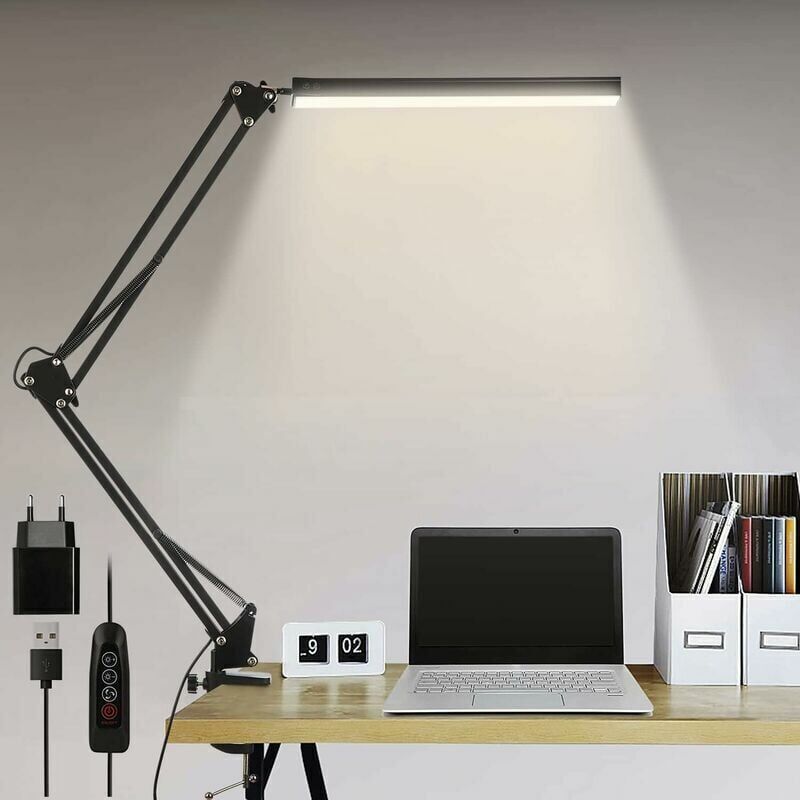 Led-schreibtischlampe, 14 W, Faltbar, Mit Klemme, 10 Helligkeitsstufen X 3 Farbmodi, Verstellbar, Augenschutz