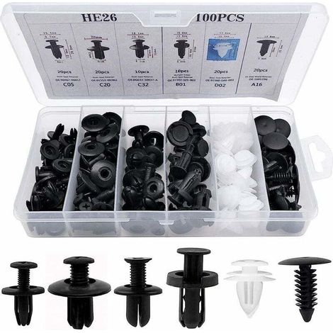 Ulisem 100 Stück Kunststoff-nietclips, Autoclips, Stoßstangenbefestigungen, Nietclips, Kunststoffnieten, Schutzbefestigungen In Verschiedenen Formen Und Größen