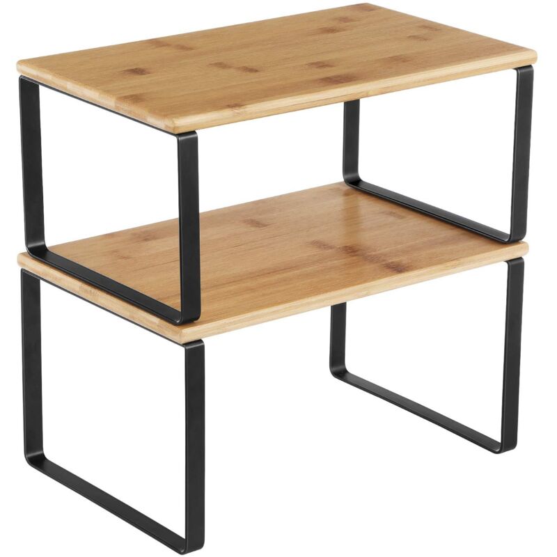 Crea Gewürzregal, 2er-set, Schrankorganizer, Ausziehbares Küchenregal, Stapelbar, Metall, Holzwerkstoff, Tiefschwarz Und Naturbeige