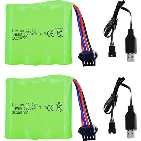 7,4v 1500mah Li-ion Akku Mit Sm-4p Stecker Und Ladekabel Für De36w De65 1803 1809 Rc Monster Truck, Buggy, Crawler Rc Modelle (2 Stück)