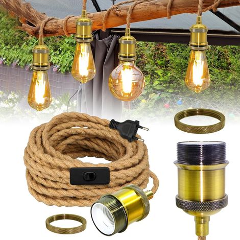 Pendelleuchte, Hanfkabel, 5,1 M, E27 Messingfassung, Schalter, Stecker, Wohnzimmer, Esszimmer