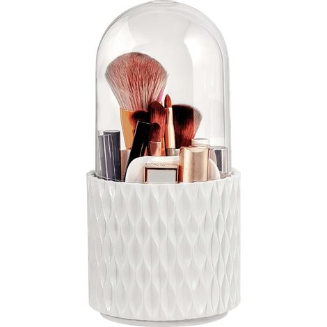 Make-up-organizer – Pinselaufbewahrung – 360° Drehbar – Mit Staubschutzhülle – Für Badezimmer Und Schminktisch – Weiß – 25 X 12 Cm