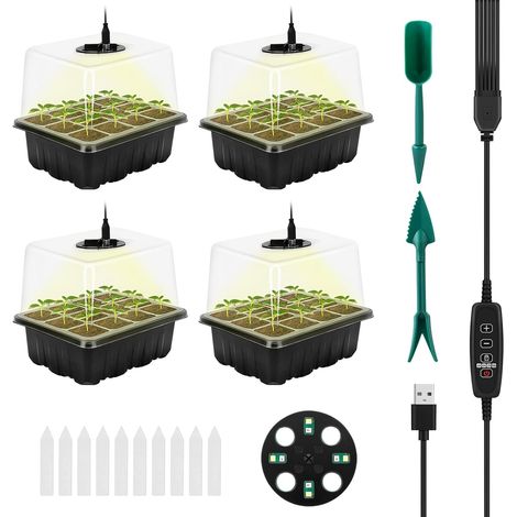- Anzuchtschale - Pflanzenlampe - Einstellbare Luftfeuchtigkeit - Keimung Von Blumen, Gemüse Und Kräutern - Transparent - 12 X 4,48 Zellen