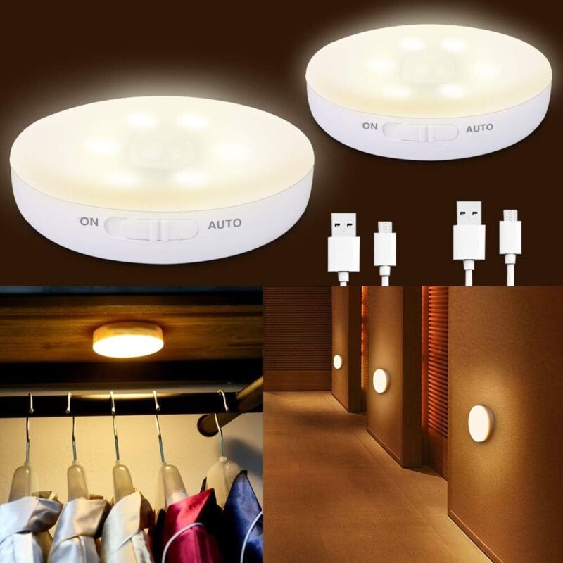 2er-set Led-nachtlichter Für Kinder Mit Bewegungs- Und Lichtsensor, Usb-wiederaufladbar, Selbstklebend, Für Babyzimmer, Wohnzimmer, Badezimmer, Flur, Kleiderschrank – Fei Yu
