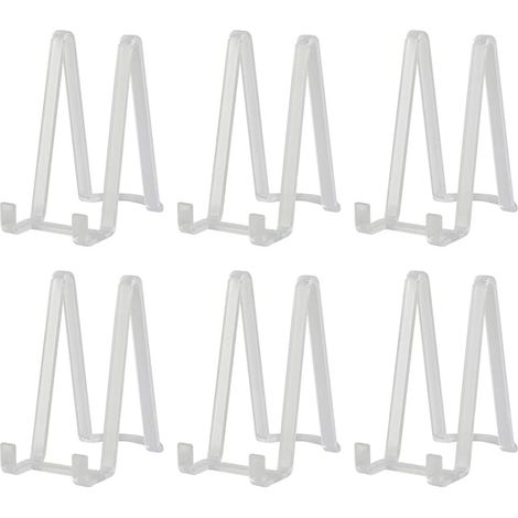 6-teiliges Set – Tellerstaffelei – Bilderrahmenhalter – Stabiler Tischständer Aus Kunststoff Für Küche, Wohnzimmer, Ausstellungen, Schwarz, Weiß, Transparent, 15 Cm