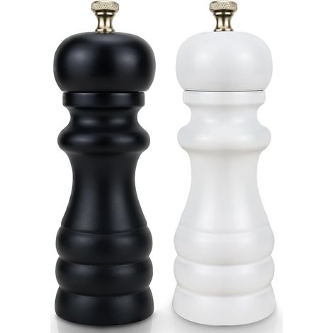 2er-set – Pfeffermühle & Salzmühle – Verstellbares Keramikmahlwerk – Eichenholz Natur – Für Küche Und Tisch – Schwarz-weiß – 16,5 Cm