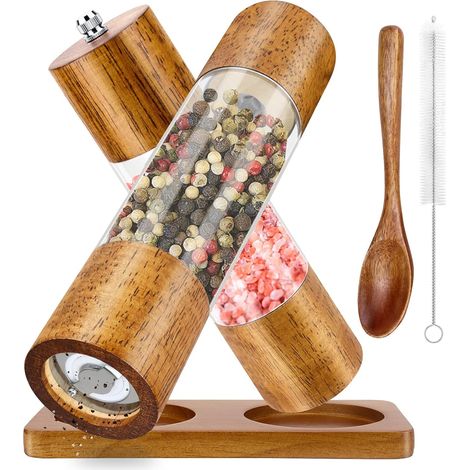 2er-set – Pfeffermühle & Salzmühle – Verstellbares Keramikmahlwerk – Für Gewürze Und Meersalz – Für Küche Und Tisch – Naturholz – 21,5 X 5 Cm