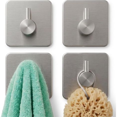 Klebehaken – Edelstahl – Kein Bohren Erforderlich, Feuchtigkeitsbeständig, Für Bad Und Küche, Silber, 5 X 5 Cm
