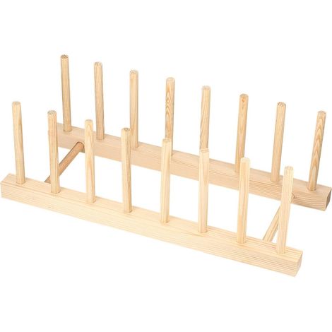 - Geschirrabtropfgestell - Tellerständer Aus Holz - Mehrzweck-trockengestell Für Tassen Und Bücher - 8-armig, 7-fach Verstellbar - Naturholzfarbe - 32 X 13 X 11 Cm