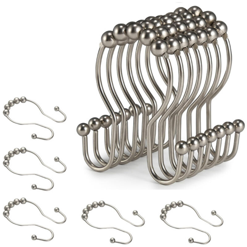 Duschvorhanghaken, Duschvorhangringe, Doppelhaken, 12 Stück (mattes Nickel)
