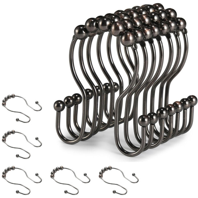 Duschvorhanghaken, Duschvorhangringe, Doppelhaken, 12 Stück (rotbronze)