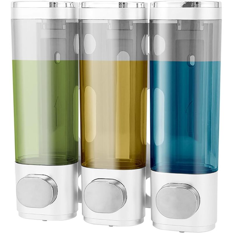 Set Mit 3 Wandmontierten Seifenspendern, Kein Bohren Erforderlich, Für Shampoo, Duschgel, Spülung, Weiß Und Silber