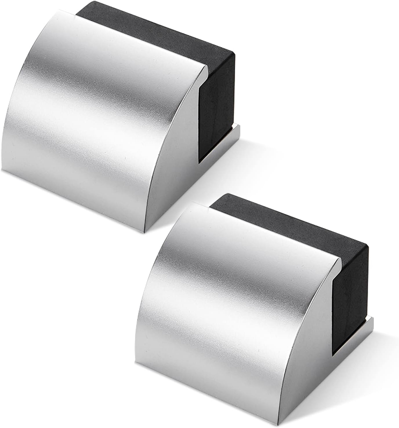Zwei Türstopper, Freistehende Türstopper, Schwarze Gummitürstopper, Moderne Silberverchromte Türstopper, Massive Metalltürstopper, Wandschutzvorrichtungen