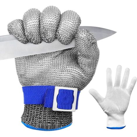 Csparkv (24,5 × 10,5 × 24,5 Cm) Schnittfeste Handschuhe Größe L, Schutzklasse 9, Küchenhandschuhe, Austernhandschuhe, Metzgerhandschuhe Aus Netzgewebe, Schnittfeste Edelstahlhandschuhe, Zum Schneiden