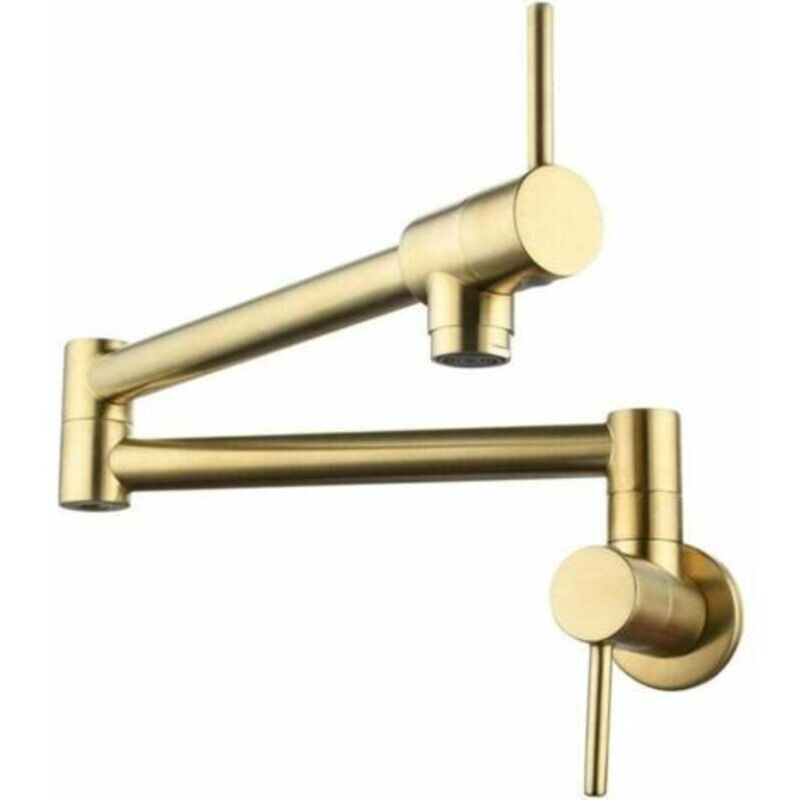 Klappbarer Küchenmischer, Wandmontierter Küchenhahn Aus Messing Mit Doppelgriff, Teleskop-kaltwasserhahn, Küchenspülen-mischer – Gebürstetes Gold