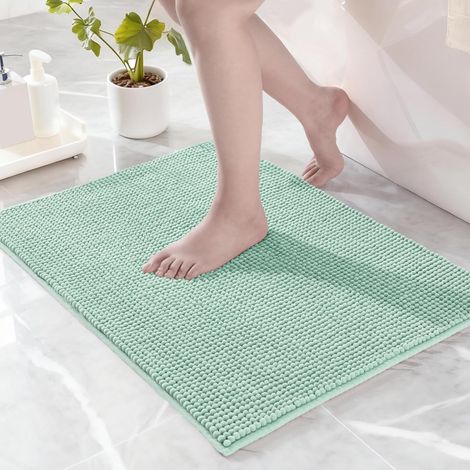 Chenille-badematte, Rutschfest, Saugfähig, Schnelltrocknend, Salbeigrün, 50 X 80 Cm, Badezimmer