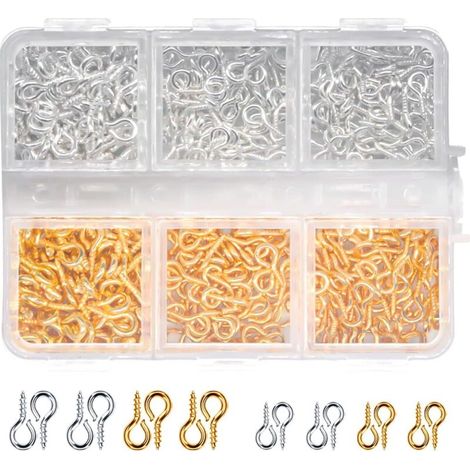 Packung Mit 500 Schraubhaken, Weinösenleisten, Mini-schraubösenhaken, Gold Und Silber - Metall-schraubösen, Kleine Schraubösen - 2 Größen (4 X 8,5 X 10)