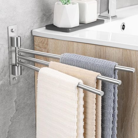 Wandmontierter, Schwenkbarer Handtuchhalter Aus Edelstahl Mit 180°-drehung Und Doppelstange Für Bad Und Küche