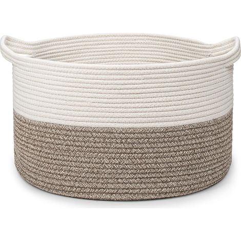 Wäschekorb, 32 L, Gewebte Baumwolle, Ø 40 X H 25 Cm, Mit 2 Griffen, Für Kleidung, Spielzeug, Wohnzimmer