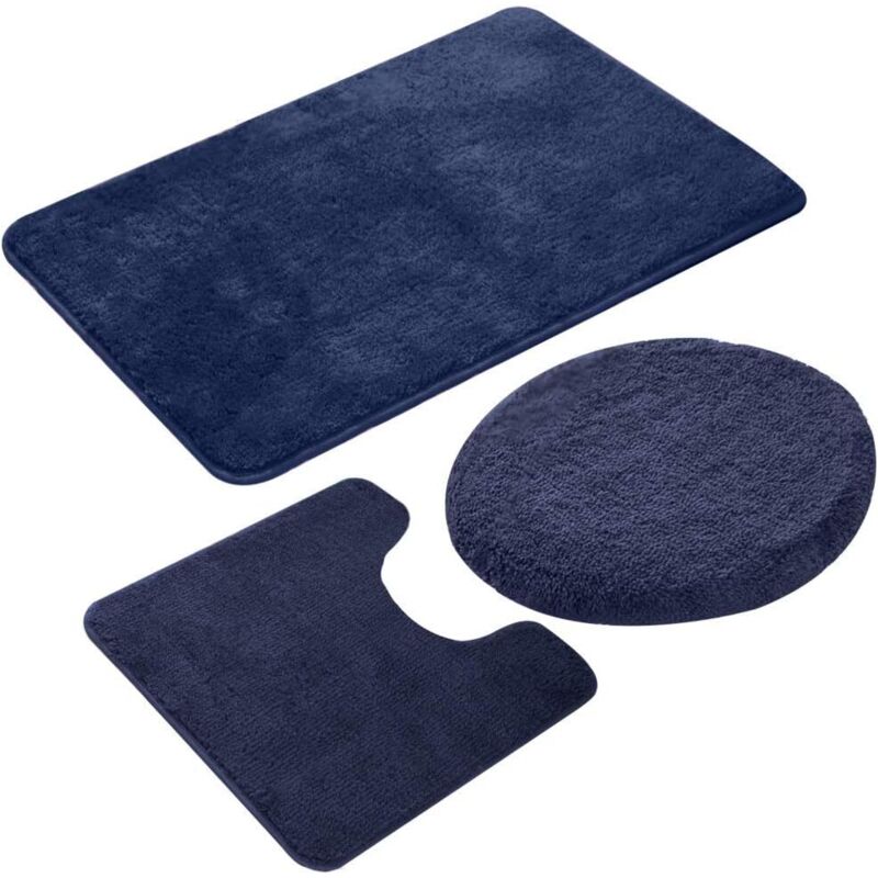 3-teiliges Badematten-set, Rutschfest, Schnelltrocknend, Weich, Komfortabel Und Saugfähig (marineblau)