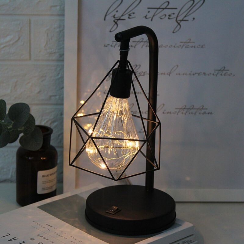 Dekorative Tischlampe, Retro-atmosphärenlampe, Schreibtischlampe Aus Metall, Diamantform, Glühbirnen-tischlampe, Nachtlicht, Dekolampe, Geschenk, Spielzeug, Mit Stangen (warmweiß) - Fei Yu