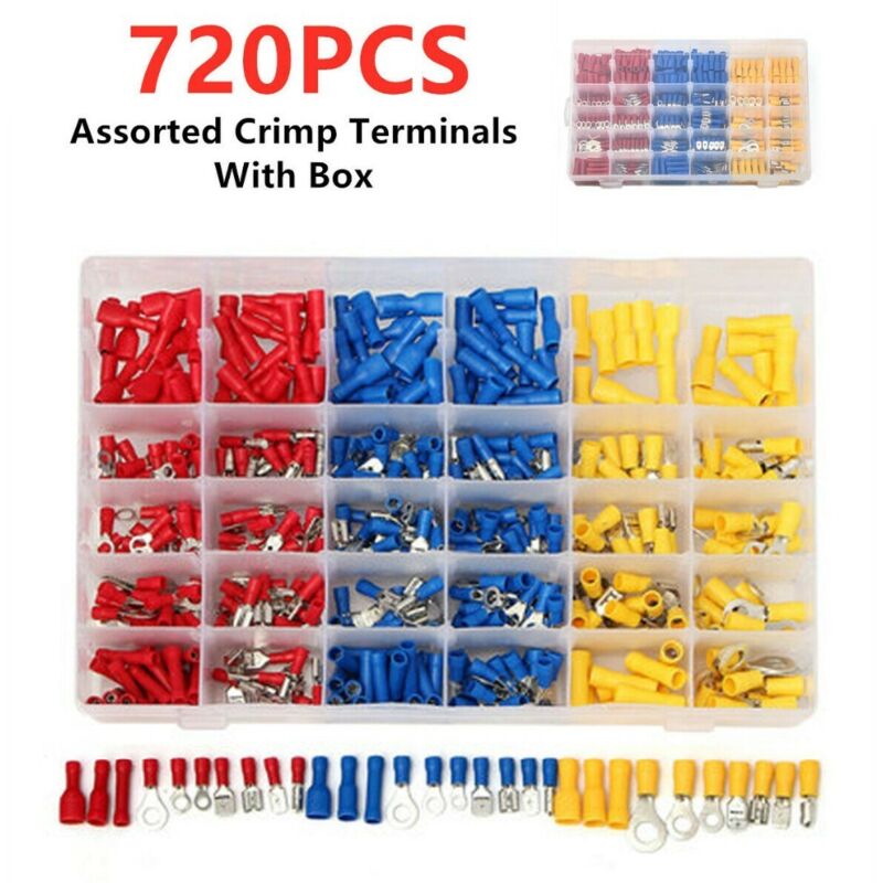 720-teiliges Set Elektrischer Klemmen, Kfz-klemmen, Crimp-klemmen, Runde Und Flache Buchsen Und Stecker, Ösen- Und Ringklemmen, Zylindrische Und Andere Crimp-steckverbinder Mit Aufbewahrungsbox