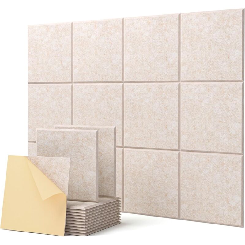 Selbstklebende Akustikschaumstoffplatten, Schalldämmend, Hohe Dichte, Für Wände Und Decken, Beige (30 X 30 Cm), 12 Stück