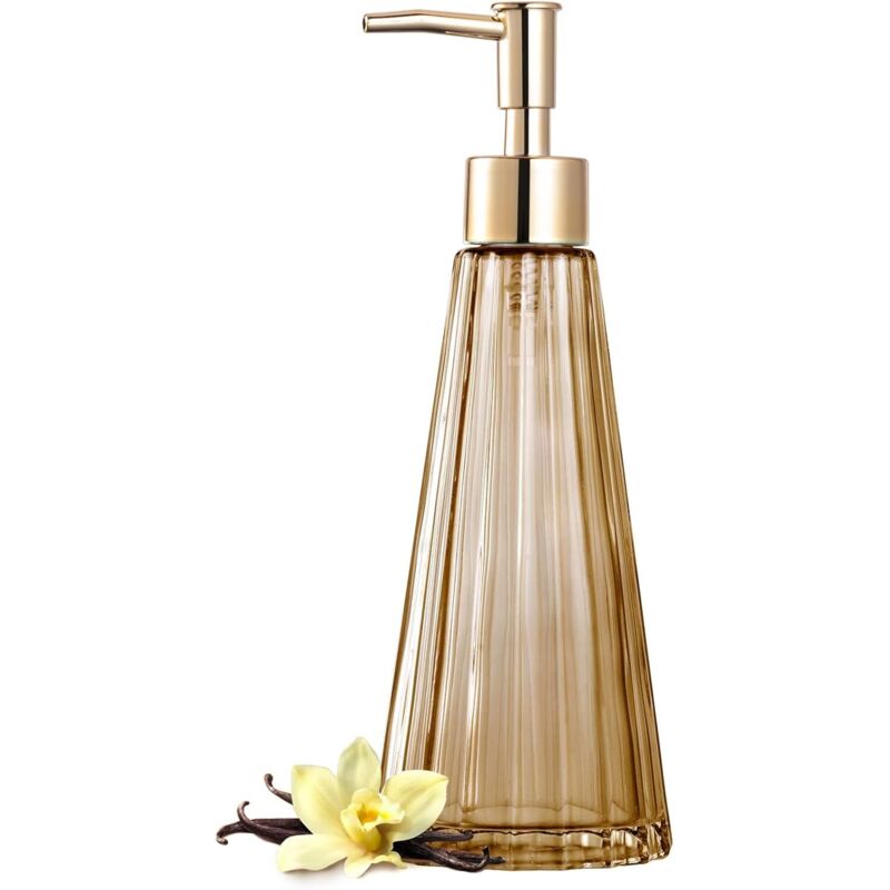 Eleganter Seifenspender Aus Vintage-glas, Seifenspender, Desinfektionsmittelspender, Shampoospender Mit Quaste, Rustikale Landhausdekoration, Badezimmeraccessoires (bernsteinfarben)