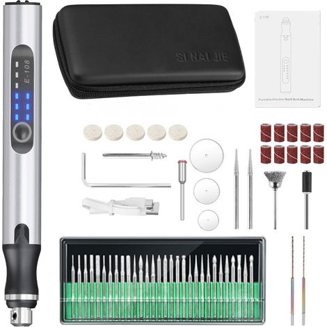 Elektrischer Gravierstift, 3 Einstellbare Geschwindigkeiten, Wiederaufladbares Kabelloses Gravierwerkzeug, 60-teiliges Set (silber)