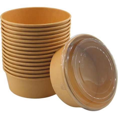 20 Stück 1000 Ml Runde Kompostierbare Einwegschalen - Unbedruckte Eisbecher Für Salate, Eiscreme Und Desserts