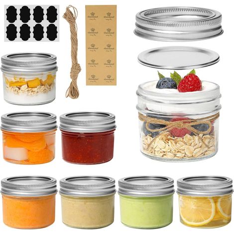 Mini-einmachgläser, 120-ml-einmachgläser Mit Normaler Öffnung, Kleine Einmachgläser Mit Deckeln, Verschlussringen, Etiketten Und Schnur – Für Gewürze, Marmeladen, Gelees Und Desserts