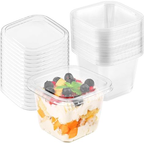 50 Stück Dessertbecher Aus Kunststoff Mit Deckel, 360 Ml Quadratische Dessertbecher, Perfekte Transparente Vorspeisenbecher, Wiederverwendbare Servierschalen Mit Deckel Für Pudding, Mousse Und Partys