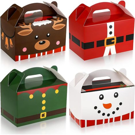 24 Weihnachtsgeschenkboxen, 15 Cm X 9 Cm Große Bonbon-/keksboxen Aus Karton Mit Karierten Motiven Von Weihnachtsmann, Elf Und Schneemann, Geschenkbox Mit Griff Für Thanksgiving, Weihnachten Und Partys