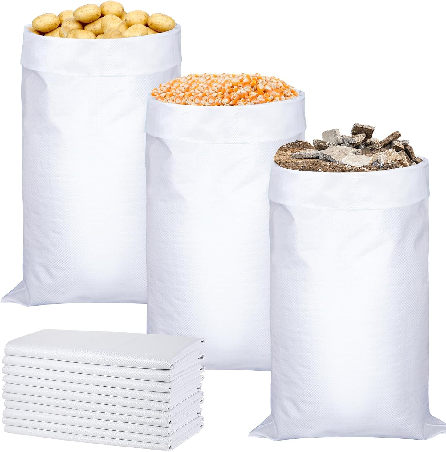 Weiße, Gewebte Säcke – Gartenabfallsäcke – Für Getreide, Tierfutter, Bauschutt Und Laub – 10er-packung – 40 Cm X 70 Cm
