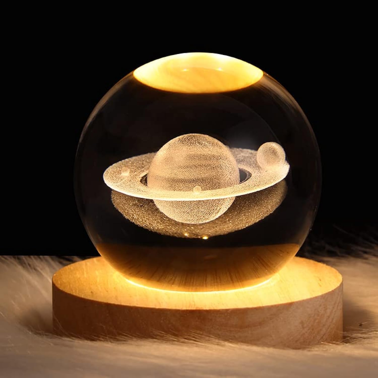 3d-led-nachtlicht In Saturn-kristallkugelform Mit Holzsockel Für Kinder – Galaxie – Nachtlicht – Geschenk – Originelle Schlafzimmerdekoration