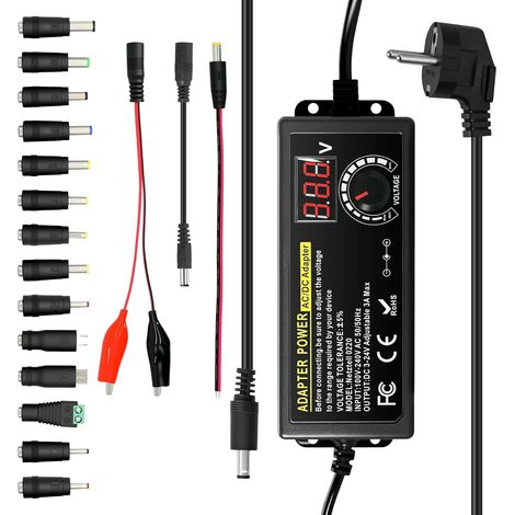 Universelles 72-w-netzteil, 3–24 V & Max. 3 A – Einstellbare Spannung, Ac/dc 100–240 V Netzteil Mit Led-anzeige + 14 Adapter Für Heimelektronik, Laptops, Router