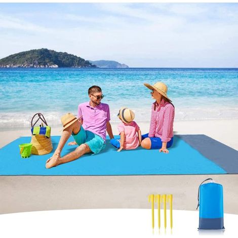 Wasserdichte Strandmatte, Sandabweisend, Groß (210 X 200 Cm), 4 Eckbefestigungen, Stranddecke Für Picknicks, Reisen, Camping, Wandern Und Urlaub