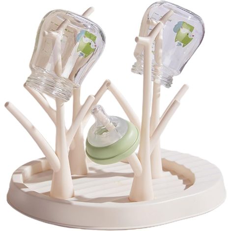Abtropfgestell – Babyflaschentrockner – Multifunktional Für Besteck Und Sauger – Baumdesign – Beige – 26 X 22 X 23 Cm